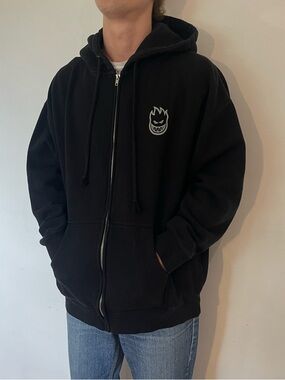 Spitfire Black Zip-Up Hoodie with Flame Face Logo